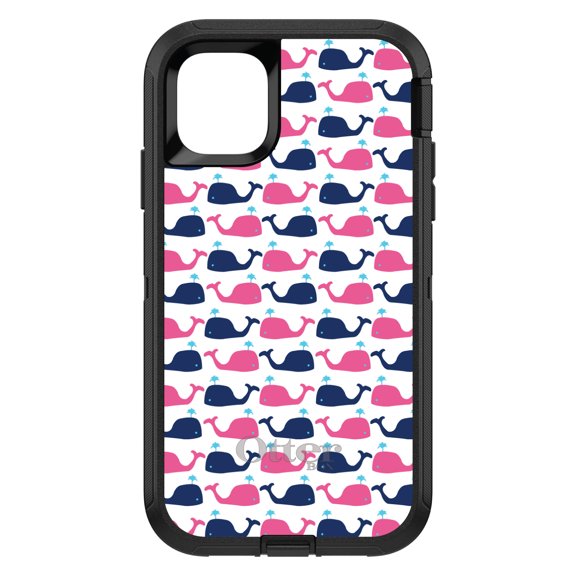 DistinctInk OtterBox Defender Custom Case for Apple iPhone 15 (6.1" Screen) - Cartoon Whales - Lightweight Grip