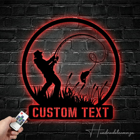 Handmadetneonsign Custom Fishing Metal Wall Art LED Light - Personalized Fisher Name Sign Home Decor