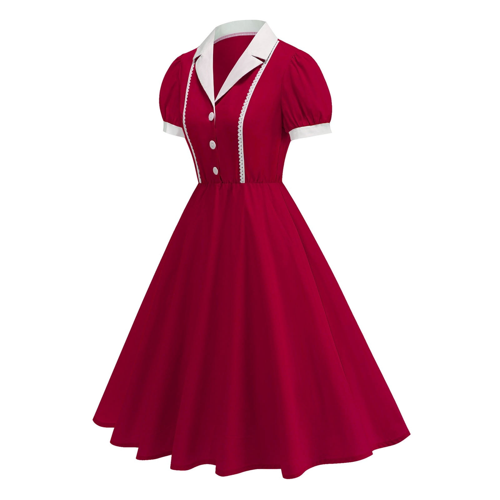 Levmjia Women's Dress Casual Turndown Collar Short Sleeve Solid Color Elegant A Line Wedding Guest Soft Polyester Fabric Leisure Vacation Party Wear