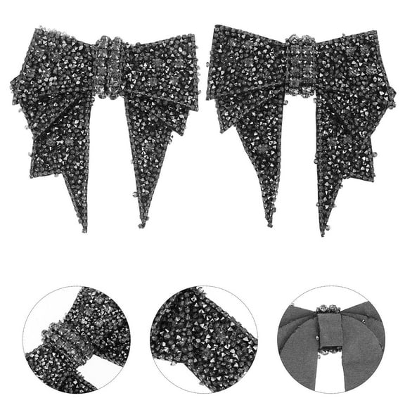 OFFIGAM Black Rhinestone Bow Shoe Charms for Decoration, Elegant Bowknot Embellishments for Heels, Flats, Sneakers, 2 Pieces