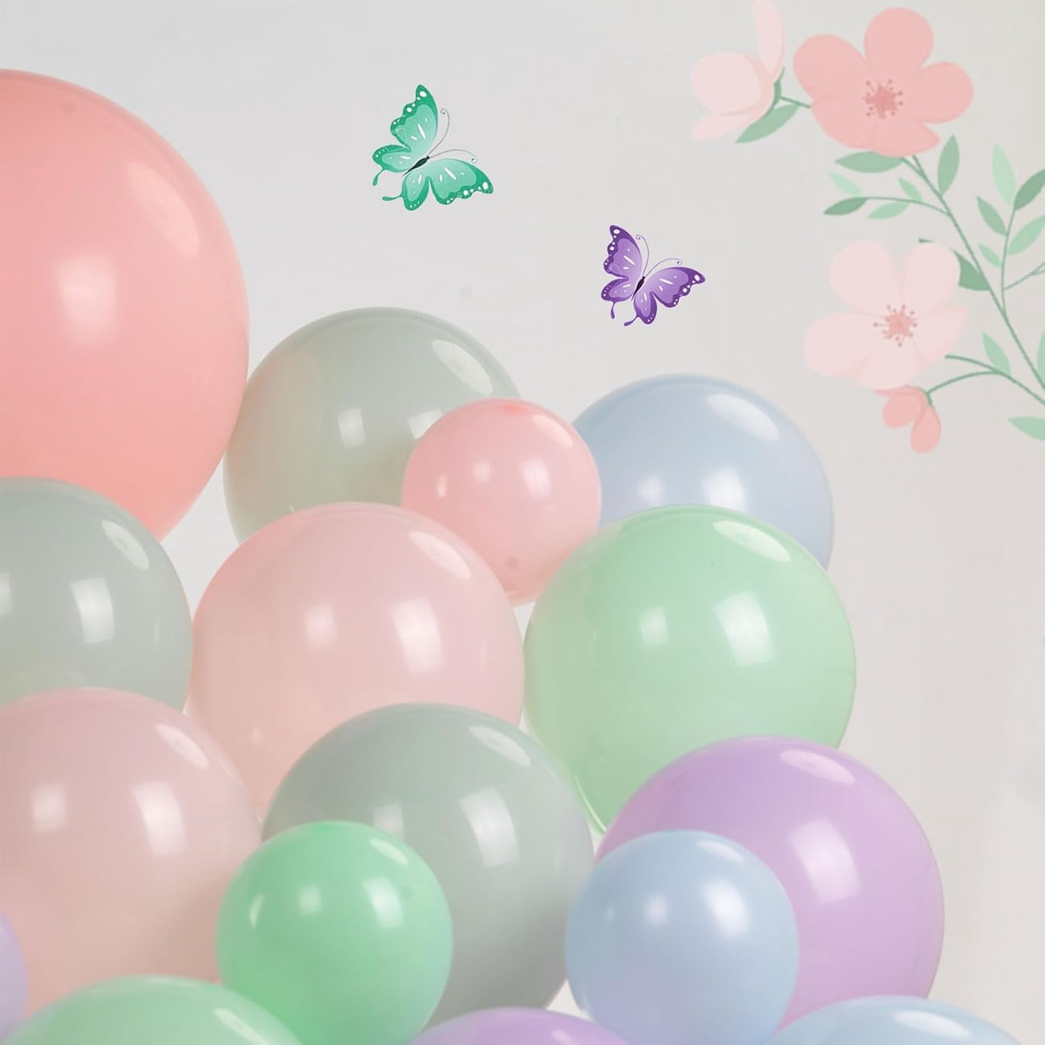Pastel colors balloon arch kit with pink blue purple green balloons for spring summer Boho Party decorations