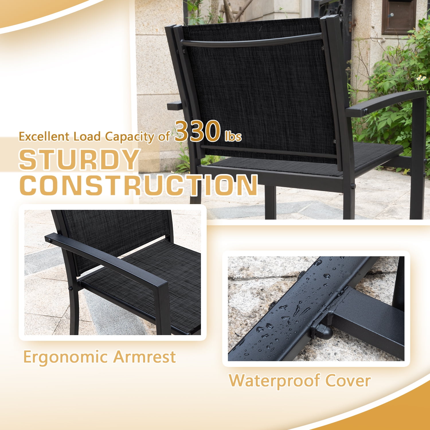 Vineego 4 Pieces Patio Furniture Outdoor furniture Outdoor Patio Furniture Set Textilene Bistro Set Modern Conversation Set Black Bistro Set with Loveseat Tea Table, Black