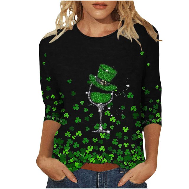 WZXFASHION Chandails de la Saint-Valentin pour Femmes 2025 Hauts à Manches 3/4 Chandail à Col Rond Blouse T-shirt Pailleté Liquidation T-shirt à Manches Longues pour Femmes