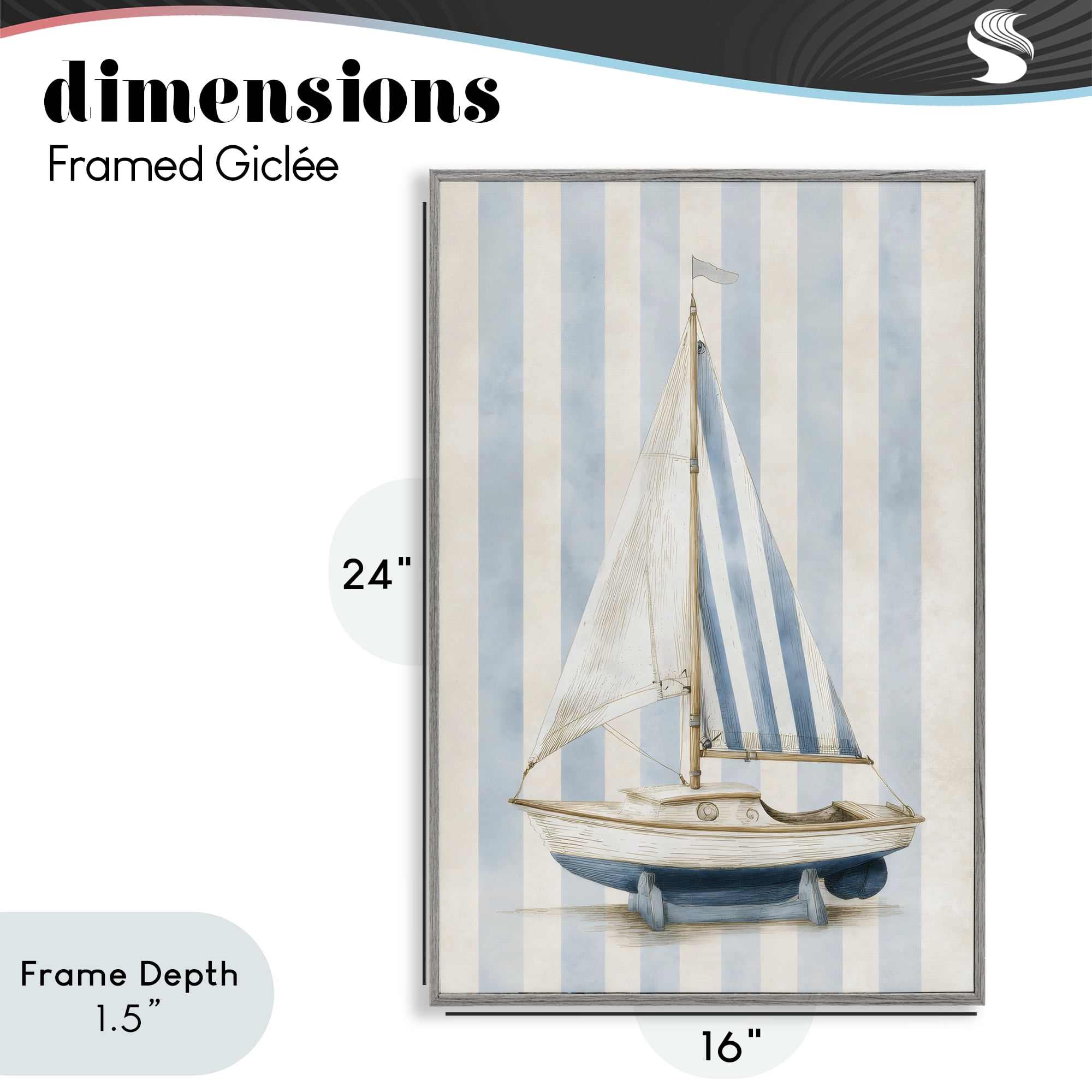 Stupell Industries Seaside Stripes Sailboat Gray Framed Giclee Art, design by Petal Prints Design