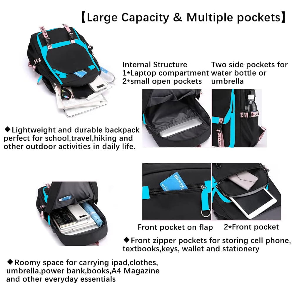 SANMADROLA School Backpack Bookbag, Heavy Duty Backpack 21L Schoolbag Bookbag with USB Charge Port