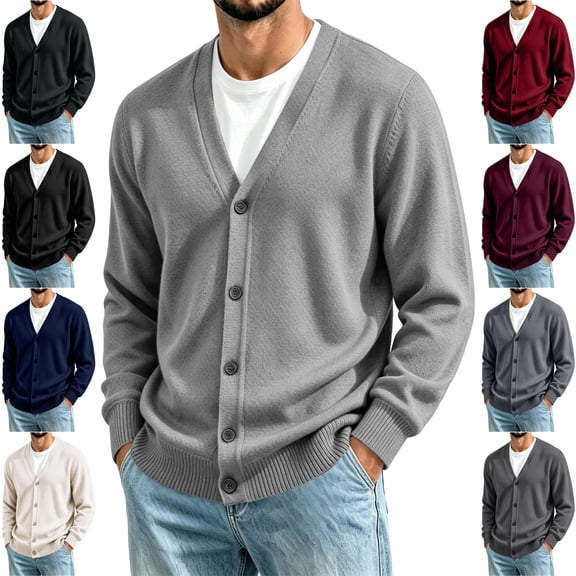 LODIENY Men Baggy V Neck Cardigan Sweater Long Sleeve Fall Casual Knit Cardigans Button Down Classic Fit Daily Sweaters Navy XXXXL