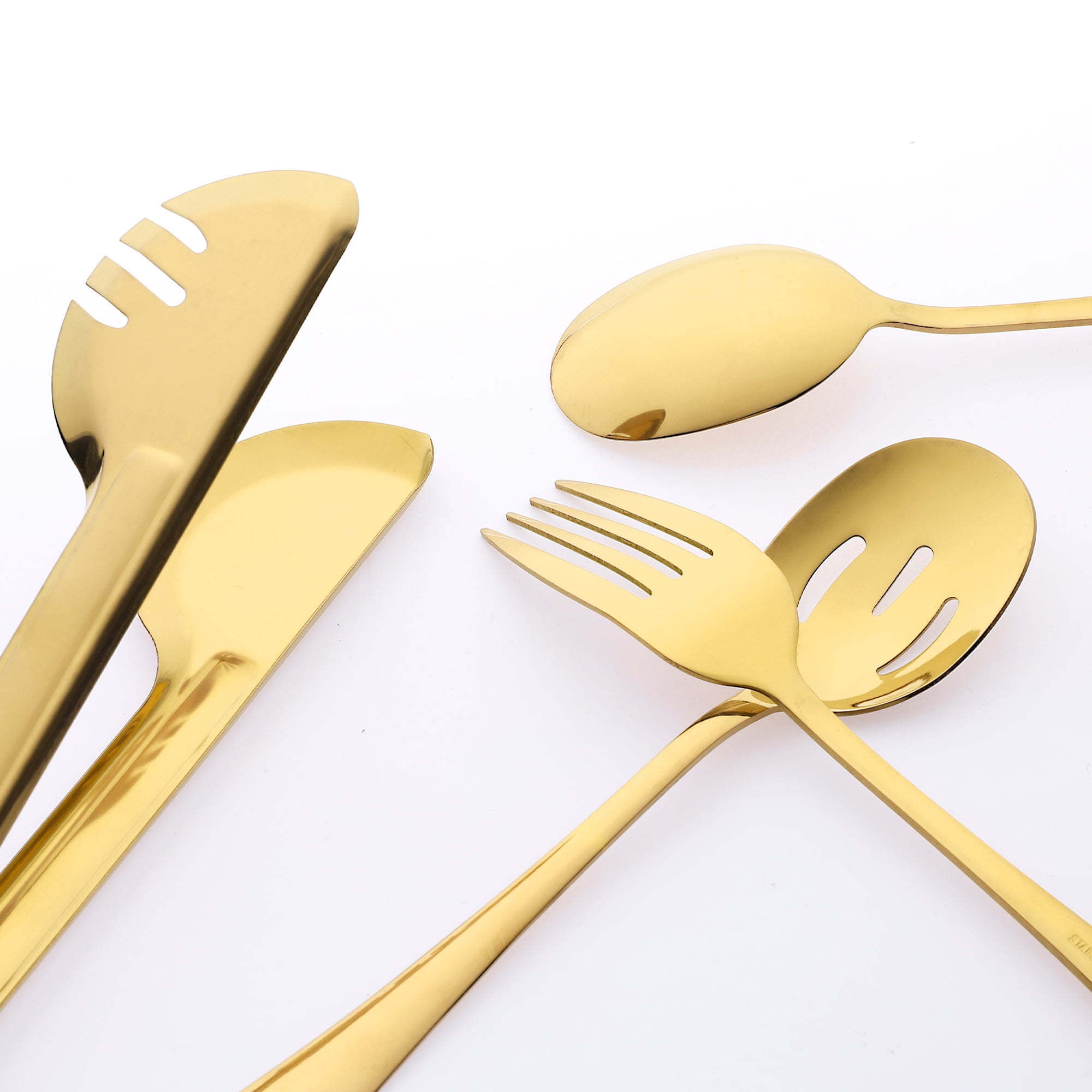 Unique Bargains Stainless Steel Flatware Set with Spoons and Forks Gold 8 Pcs
