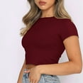 thumbnail image 6 of HAPIMO T-Shirts for Women Womens Summer Fashion Tops Stand Collar Cozy Blouse Solid Color Tee Shirt Short Sleeve Shirt Classic- Casual Sexy Half Zip Slim Rollbacks Wine S, 6 of 8
