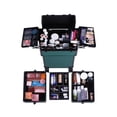thumbnail image 2 of 4 in 1 Rolling Makeup Train Case, Professional Aluminum Makeup Travel Organizer Cosmetic Case, Cosmetology Caboodle Case on 360° Wheels, Beauty Storage Luggage Lockable(Dark Green), 2 of 18