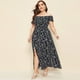 thumbnail image 4 of Vestido HUOGUO para mujer, talla grande, hombros descubiertos, estampado floral, 4 of 5