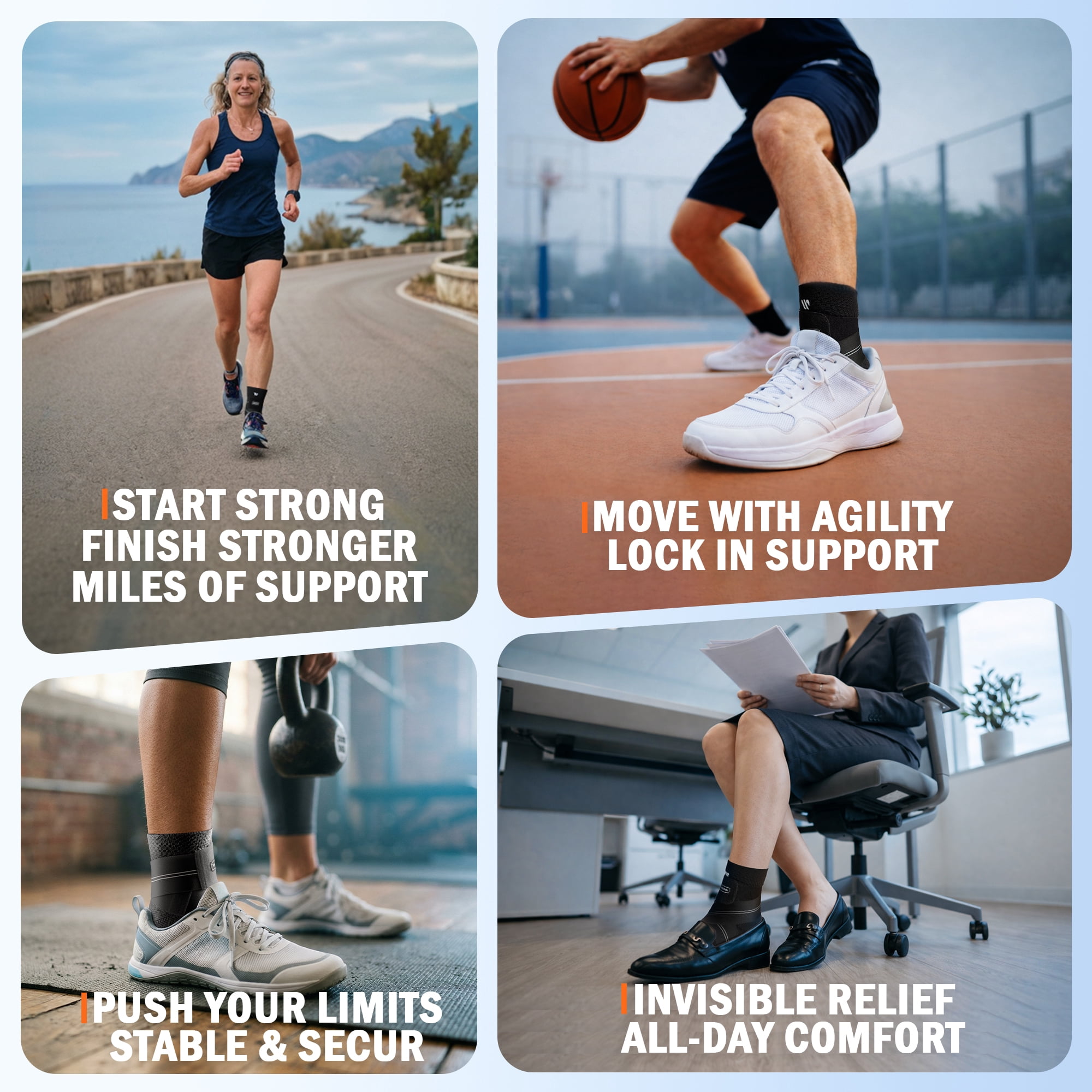 WHCOOL Athletic Ankle Brace for Basketball & Football, 7-Zone Compression Ankle Support with Flexible Stability Strap,Black