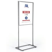 M&T Displays Metal Eco Info Board, Silver 22x28 Inches Slide-In Poster Sign Holder 1 Tier Double Sided Floor Standing Pedestal Advertising Display with Backing and Anti-Glare Lens