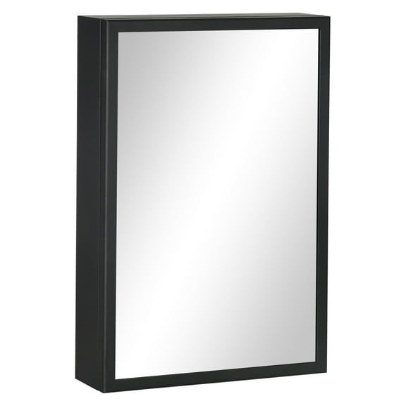 Compact Wall Cabinet, Black Single Door Medicine Cabinet with Mirror & Shelves for Bathroom or Home
