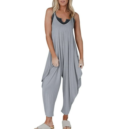 

Booker Womens Casual Summer Jumpsuit Sleeveless Loose Solid Color Fashion Strap Loose Romper