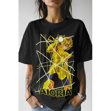 Anime Aioria Knights Of The Zodiac Hyoga Ikki Shun Black T Shirt