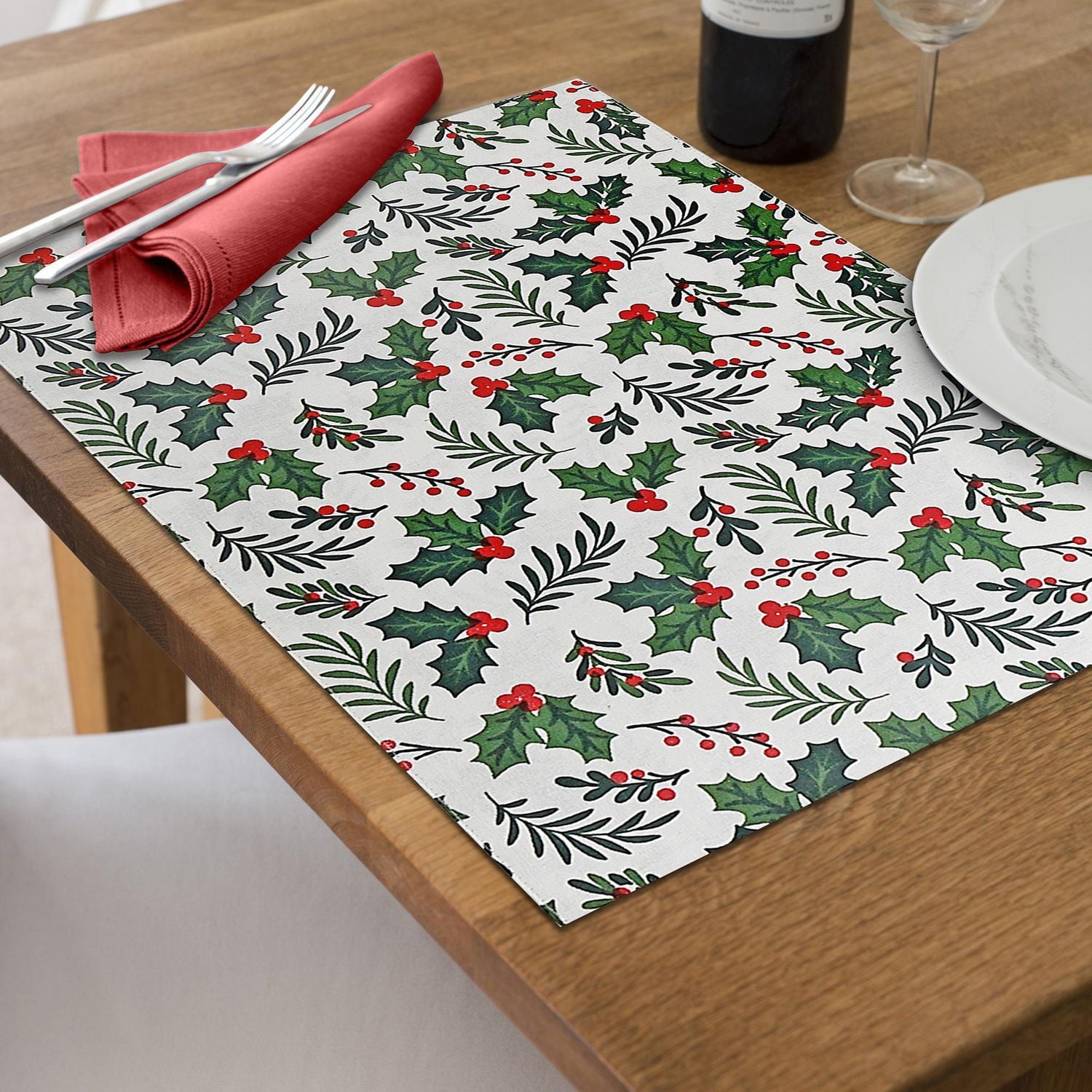 Set De Table En Coton Fusionné Holly Et Ivy - Lot De 12