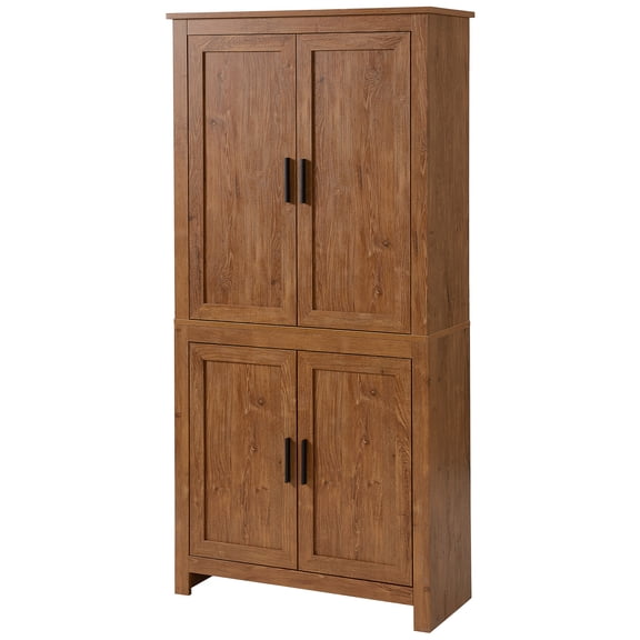 64" 4-Door Kitchen Pantry, Freestanding Storage Cabinet with 3 Adjustable Shelves