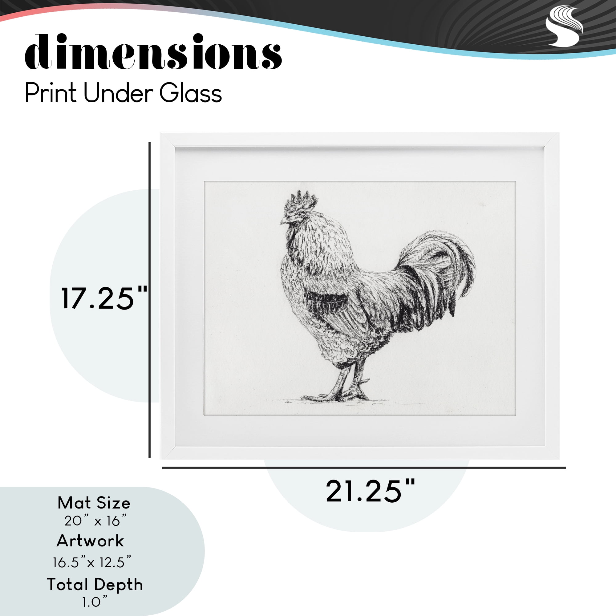 Stupell Industries Rooster in Charcoal White Framed Print Under Glass, design by Leah Noel Art