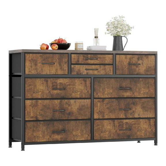 Dresser TV Stand with 10 Drawers – Modern Entertainment Center & Storage Organizer, Multi-Functional Chest of Drawers for Living Room, Bedroom, Closet, Entryway, Hallway, Dorm – Sturdy & Spacious Desi