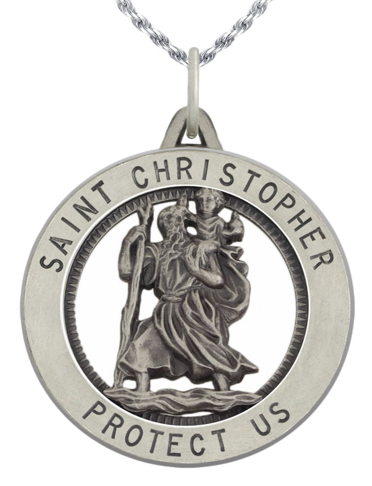 925 Sterling Silver Saint St Christopher Pendant & Chain Necklace CHOOSE SIZE 