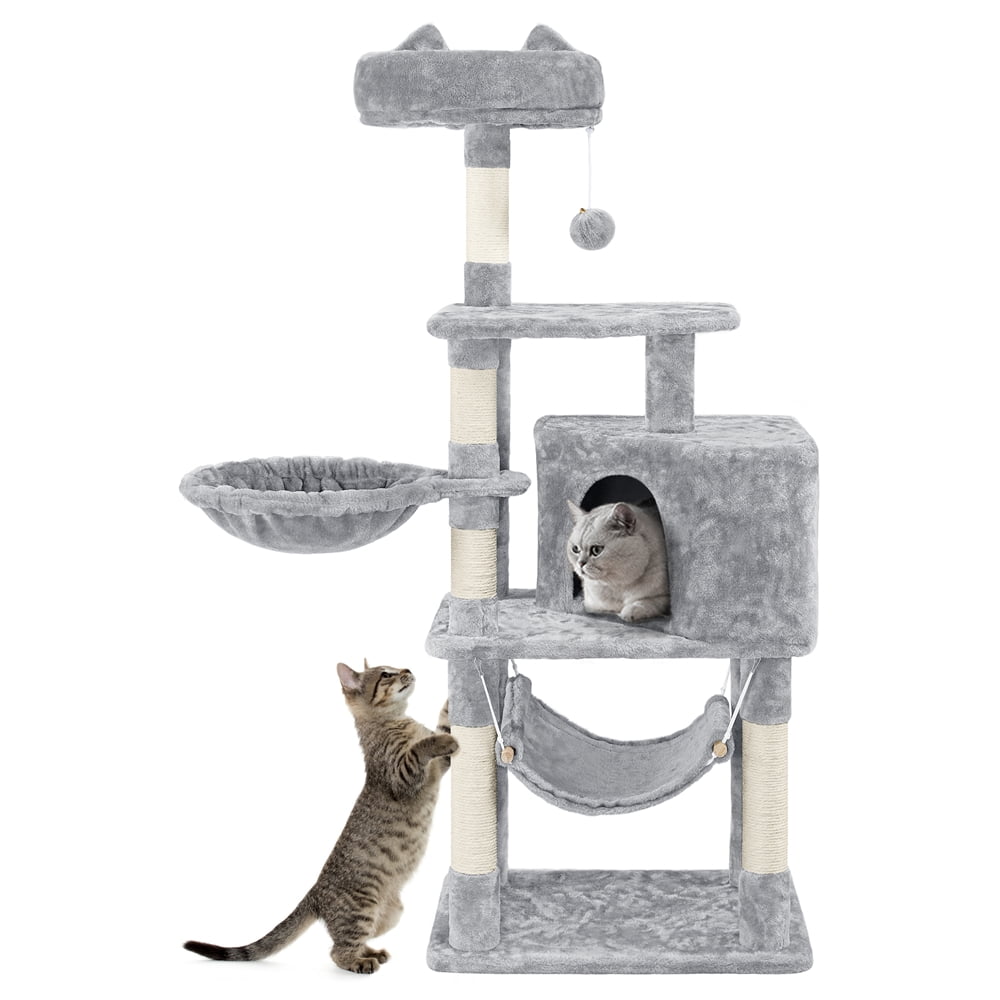 イーストリバーYOUNG POONG 54” Scratching Blue Cat Tree with and House,Natural