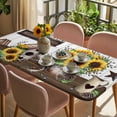 thumbnail image 3 of Yellow Sunflowers Table Cloths for 5 Foot Rectangle Tables, Western Star Farmhouse White Wooden Patio Waterproof Elastic Fitted Tablecloths, Washable Rectangular Table Cover for Camping, 3 of 8