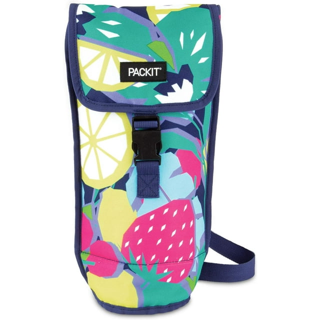 PackIt Freezable Wine Bag, Fruitopia, Built with EcoFreeze Technology, Foldable, Reusable, Shoulder Strap with Buckle Closure, Perfect for Adults and Drinks On-The-Go