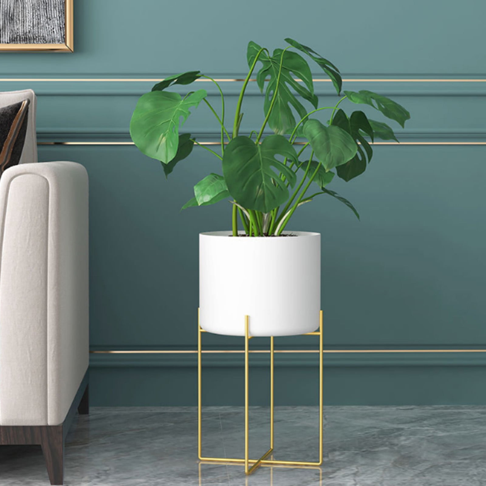 YiJuHui Large Planters for Indoor Plants Modern Metal Flower Pot with Stand Drainage Holes Decorative Floor Planter for Living Room Office Garden Balcony