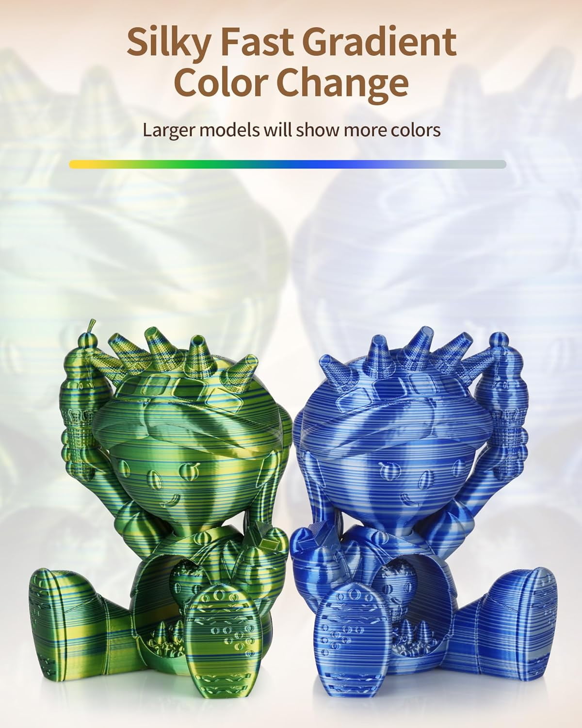 Silk PLA Filament 1.75mm 3D Printer Multicolor Filament Gradient Color Changing Filament 1kg (2.2lbs) Dimensional Accuracy +/- 0.07 mm Silk Candy