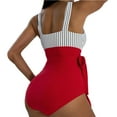 thumbnail image 2 of Neinkie Women V Neck One Piece Swimsuits Tummy Control Ruched Swimwear Halter Bathing Suit, 2 of 7