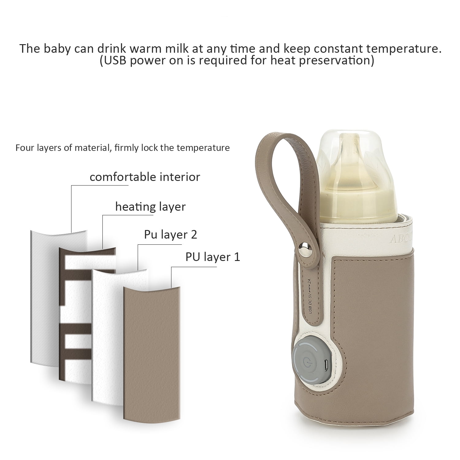 Baby Bottle Warmer USB Baby Bottle Warmer Bag Portable Feeding Bottle Warmer Baby Thermostat Bag for Travelling Outdoor