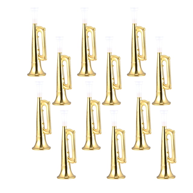 EeaseMX 12 piezas de trompeta de plástico para hacer ruido, juguetes para niños, animadoras, partidos de fútbol, accesorios para animar, regalo de fiesta de cumpleaños (dorado)