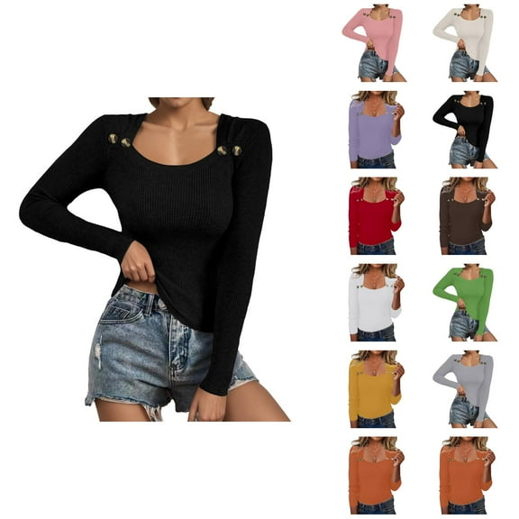 Cardigan Sweaters for Women Knit Long Sleeve Casual Autumn Clothing Knit Pullover Sweater Winter Autumn Square Neck Button Down Top Soft Stretch Casual Blouse Tunic Long Sleeve Shirt