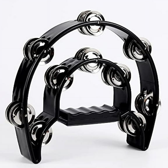 Tambourine Double Row Metal Jingles Bell Hand Held Percussion Half Moon Tambourines Musical Instrument for Adults Kids Party, KTV, Events, Church (Black)