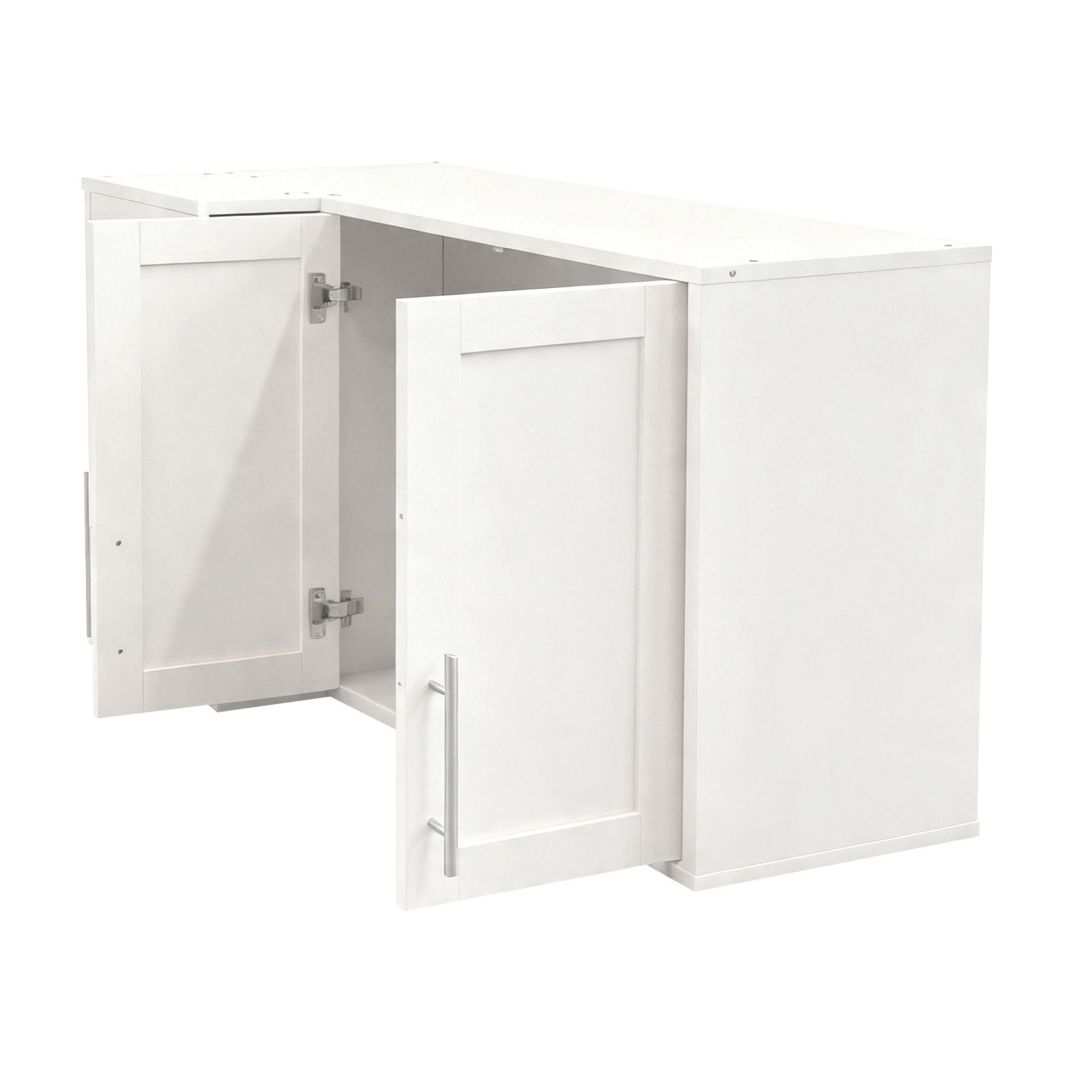 Noble House L-Shape Wall Mounted Kitchen Sideboard Cabinet with 2 Doors & 3 Tier Shelves, Hanging Storage Buffet, White