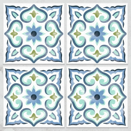 Spanish Tile White Blue Sticktiles 4 Pack