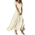 thumbnail image 2 of GaThRRgYP Boho Maxi Dress Women Summer, Fashion Casual Printed Slim Women Casual Short Sleeve V-Neck Knee-High Dress Beige L, 2 of 4