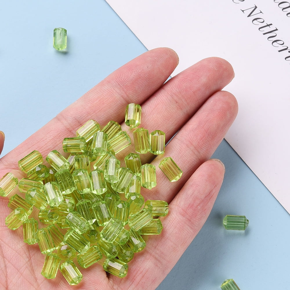 Transparent Acrylic Beads Faceted Polygon Lime Green 9x5mm Hole: 1.8mm 3496pcs/500g