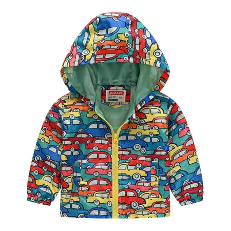 

FANDANIV Boys Casual Fashion Coat Toddler Girls Printing Cartoon Hooded Outerwear Zipper Long Sleeve Windproof Spring Fall Jackets
