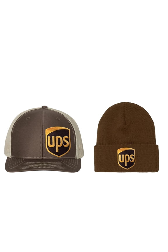 Beanie and United Parcel Service Official Style Color Richardson 112 Snapback Trucker Embroidered Patch Front Side Patch Brown Knaki Baseball Cap Hat 6 Panel