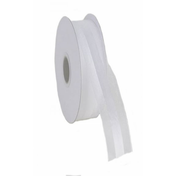 7/8" Sheer Organza with Satin Middle Ribbon 25 Yards - White