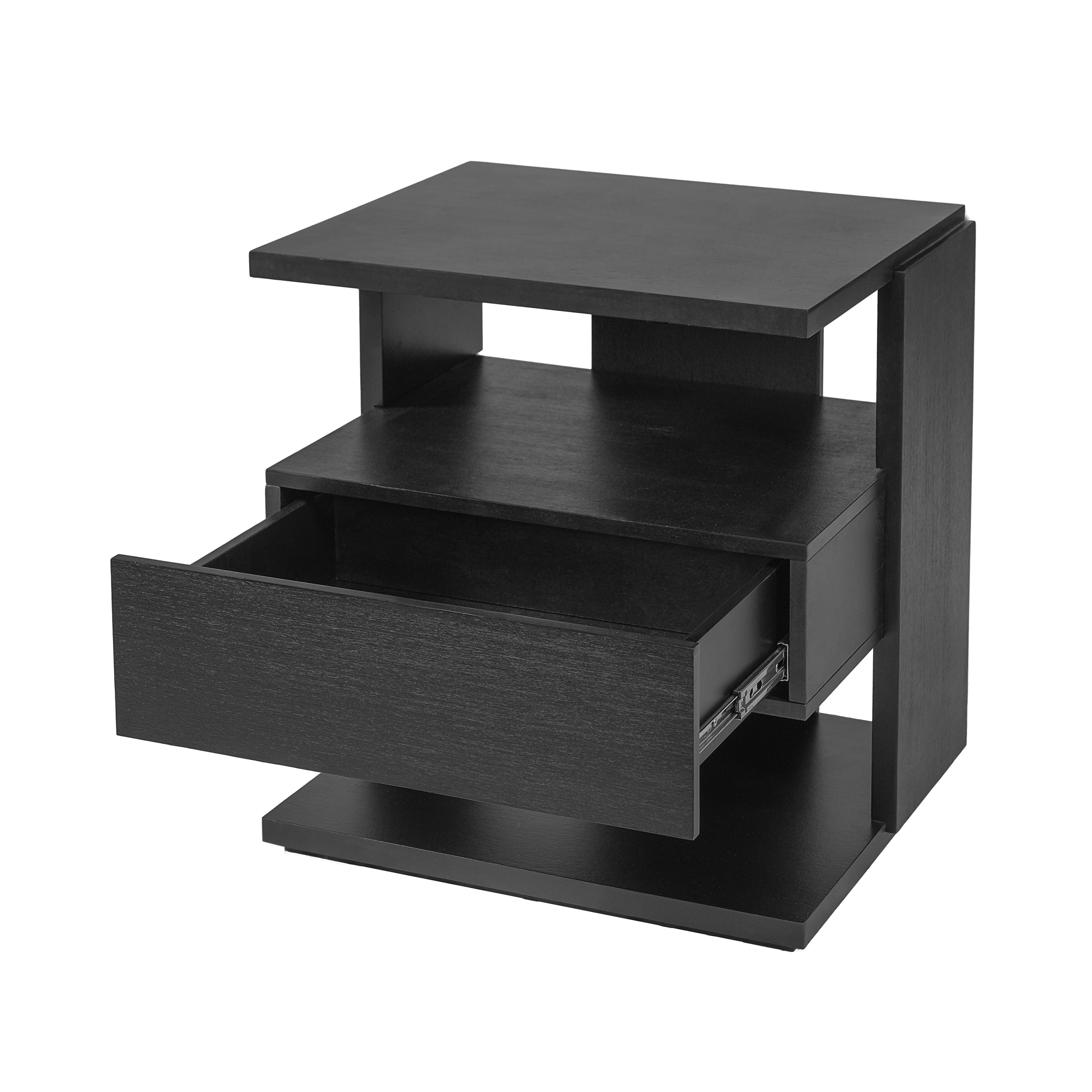 Euroco Modern Floating Nightstand with Drawer, Wood Bedside Table with 3-Tier Open Storage Shelves ,Unique C-Shape End Table for Bedroom,Living Room,Space-Saving,Black