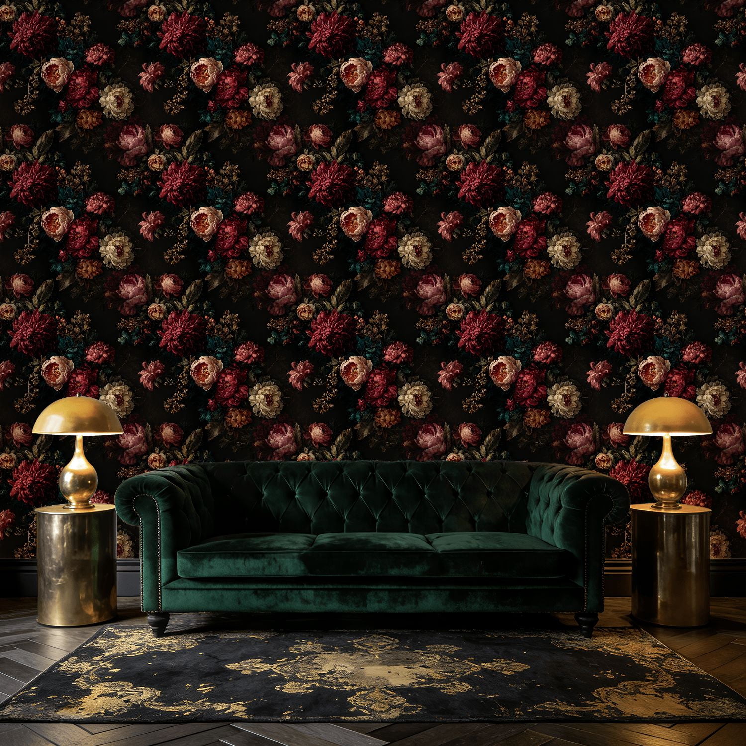 Peel and Stick Wallpaper Dark Vintage Floral Bouquet Deep Red Peonies Botanical Wall Mural 23.6in x 9.8ft Self Adhesive Removable Wall Paper Renter Friendly Wallpaper for Nursery Bedroom Cabinets