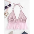 thumbnail image 3 of ZAFUL Swimwear Top Tulle Panel Tie Halter Top Pig Pink XL, 3 of 5