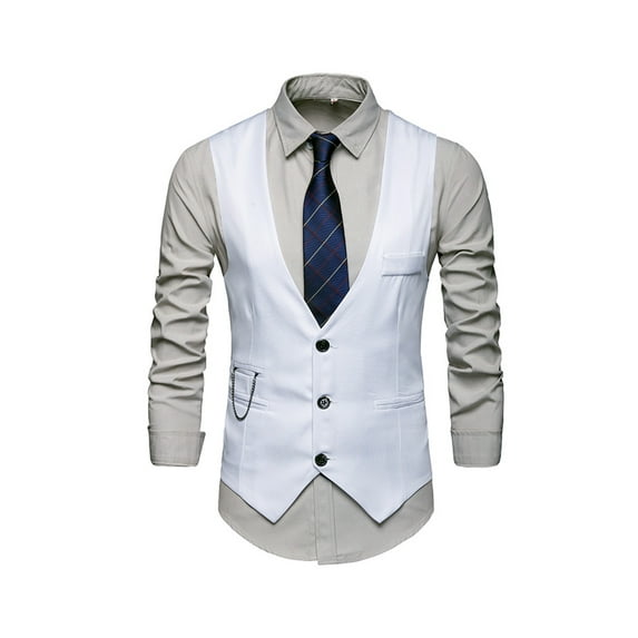 aturustex Men Slim Fit Suit Vest Business Formal Dress Waistcoat Sleeveless Single-Breasted V-Neck Solid Color Wedding Tops