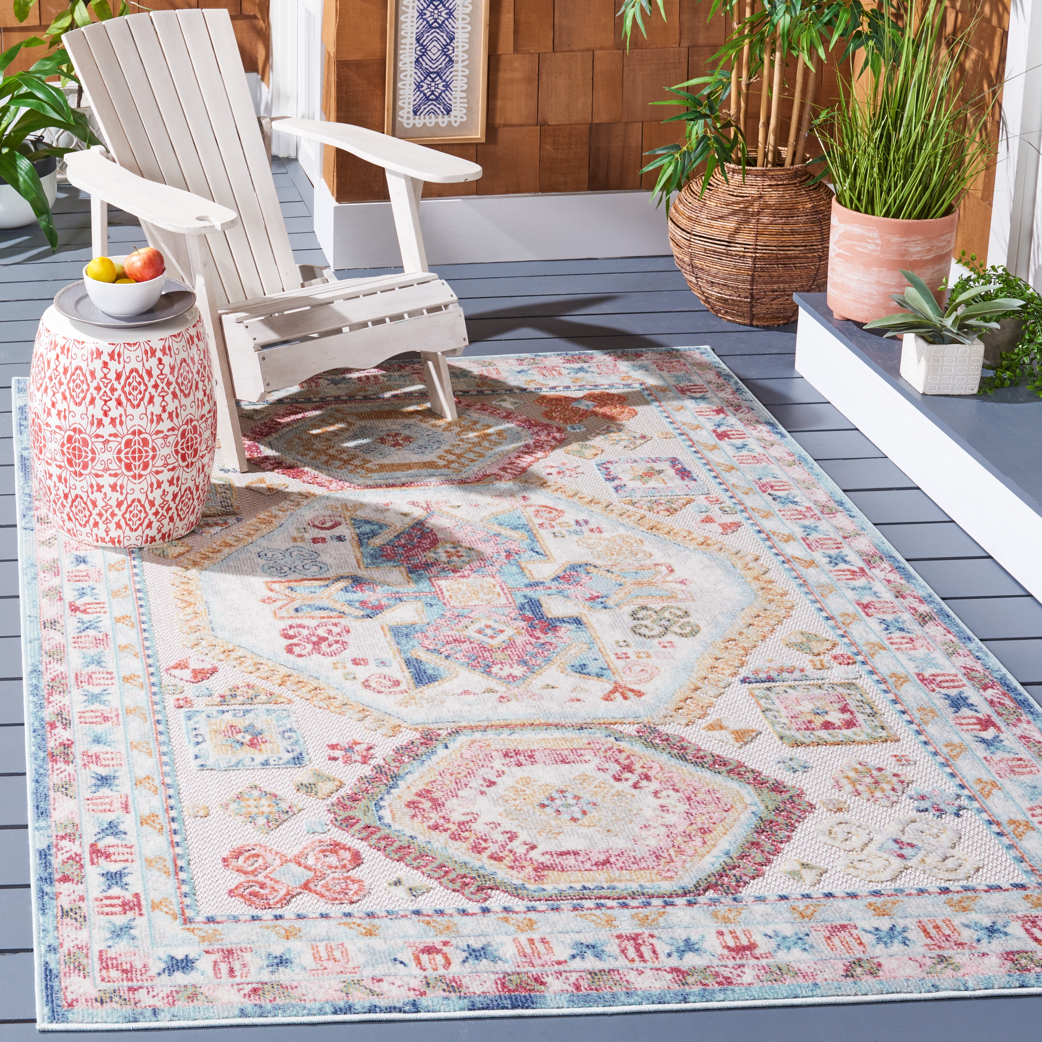 SAFAVIEH Cabana Clark Medallion Indoor/Outdoor Area Rug, Rust/Blue/Ivory, 4' x 6'