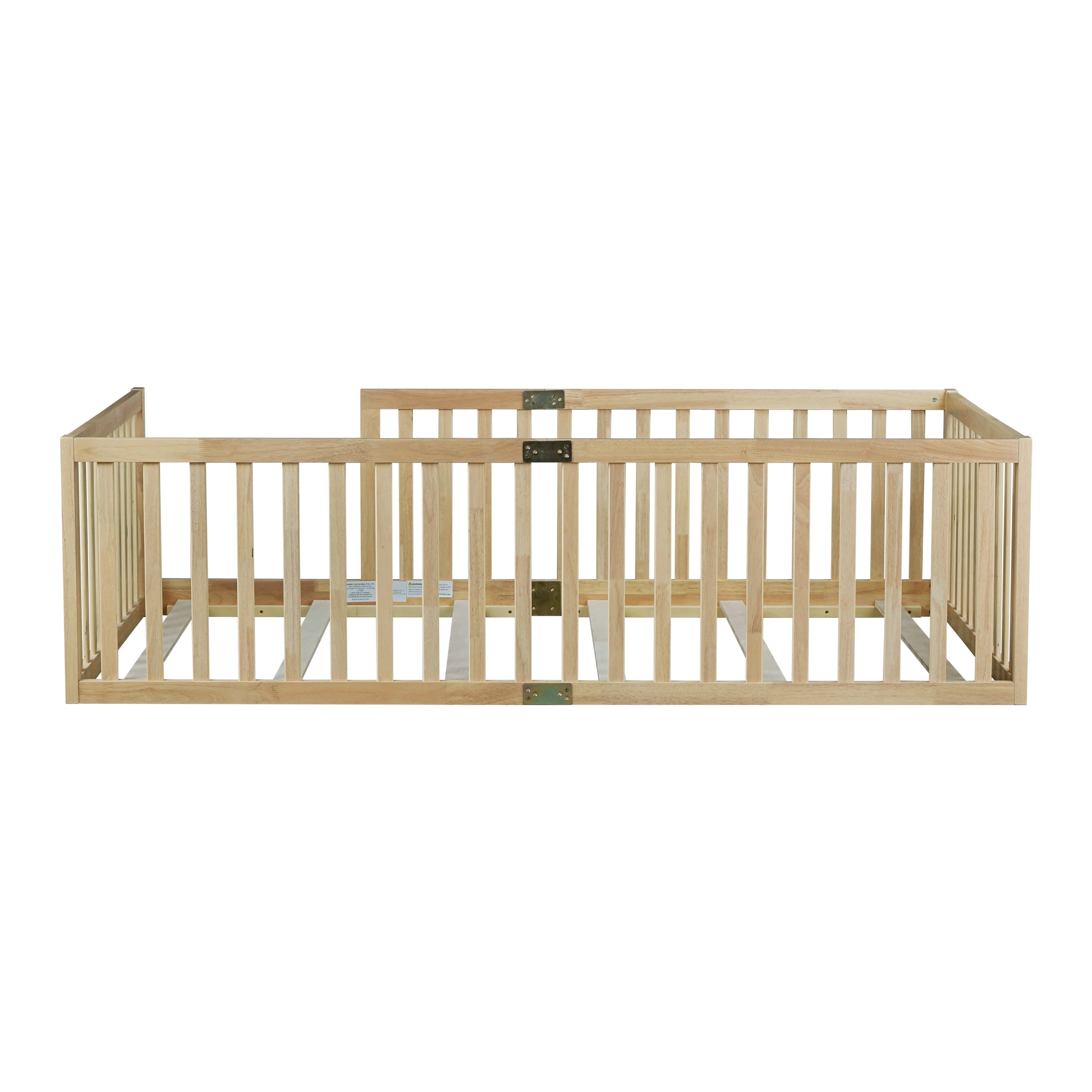 Miniyam Twin Size Floor Bed with High Safety Fence for Kids, Natural