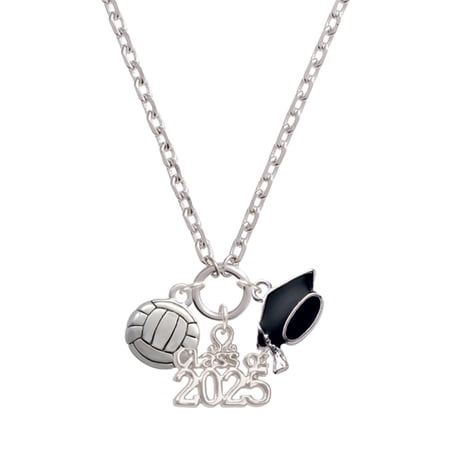 Delight Jewelry Silver-tone Volleyball or Water Polo Ball - Silver-tone Class of 2025 Graduation Zoey Necklace, 28"