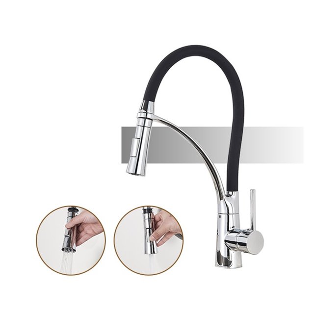 Mitigeur de Cuisine en Caoutchouc Nickel Brossé Rotation Robinet Pulvérisateur à Jet Rétractable Robinet d'Eau Chaude Froide une Poignée Robinet de Cuisine, Installation Sans Effort