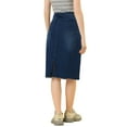 thumbnail image 3 of MODA NOVA Juniors Solid Elastic High Waist Back Vent Knee Length Denim Skirt, 3 of 6